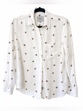 Rails White Animal Print Star Button Down Shirt Blouse XS